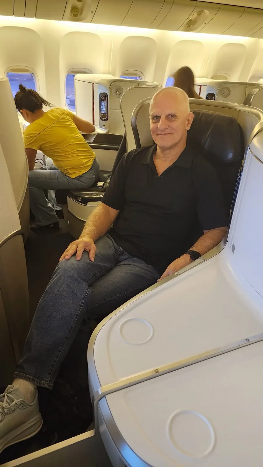 Rogerio Chrysostomo a bordo, em assento de Classe Executiva da Air France